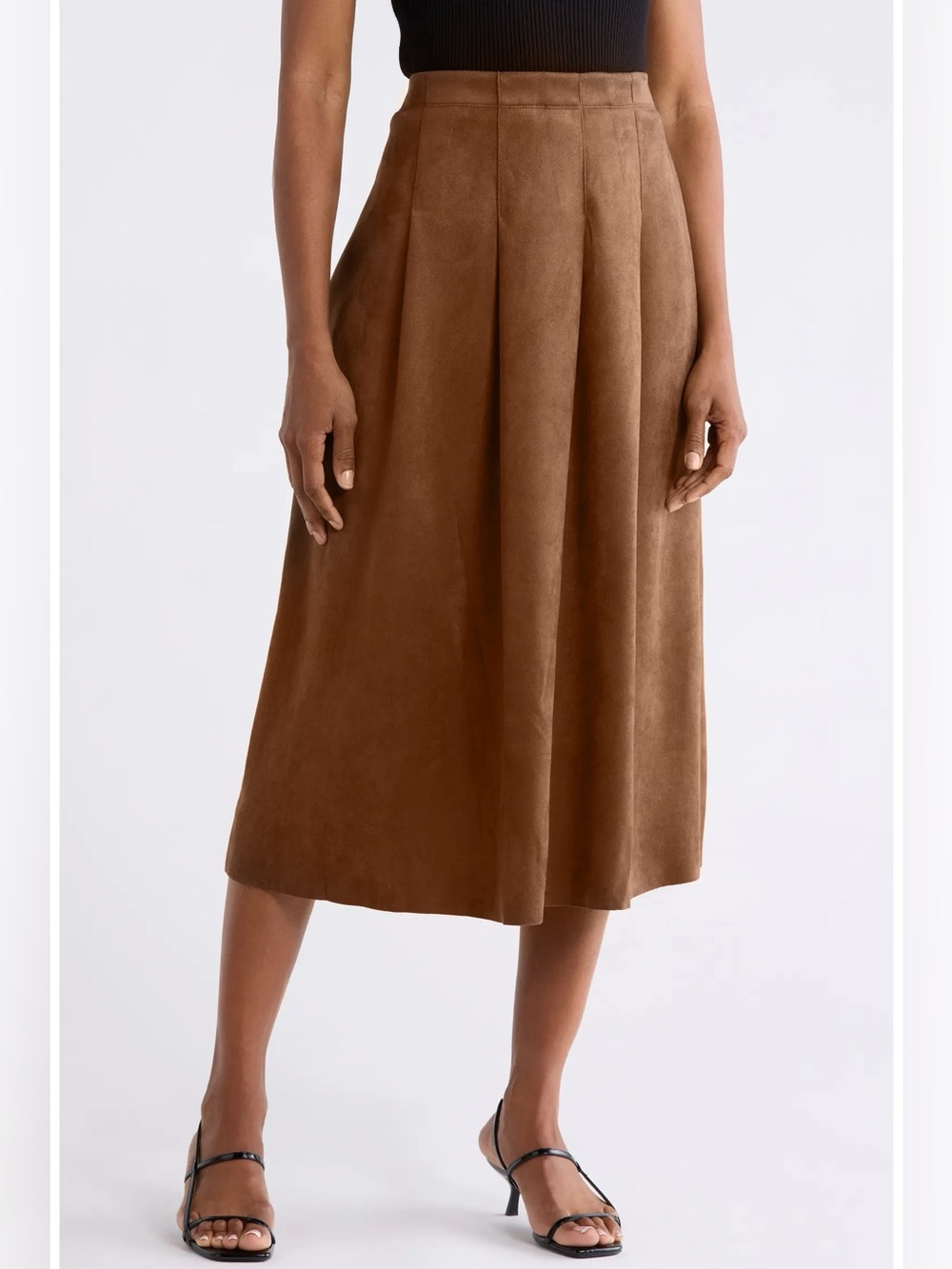 NWT Max Studio London Suede Pleated Midi Skirt - Saddle Brown - Size Small